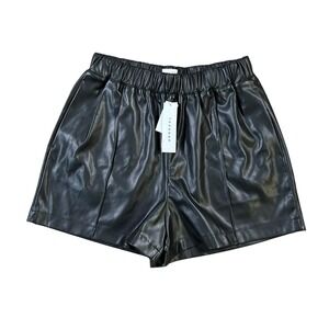 TopShop Black Pleather Pleated High Waist Shorts US Women's‎ Size 8 NEW